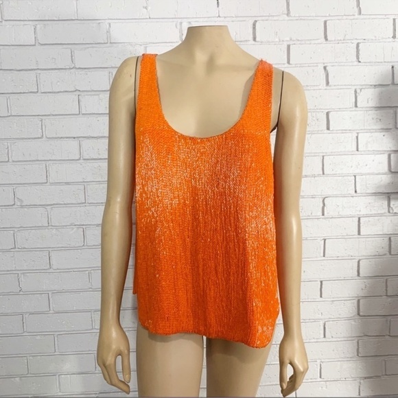Ralph Lauren Orange Jackie Beaded Georgette Tank - Picture 1 of 8